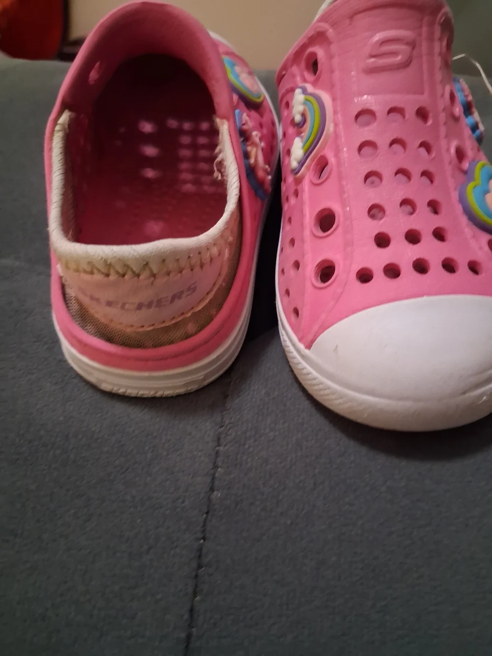 Skechers Pink Kids Slip-On Clogs with Heart Charms